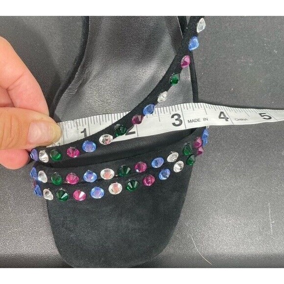 Rebecca Minkoff Black Suede Nanine Rhinestone Strappy Ankle Heel Sandals 7.5 EUC - Picture 14 of 14